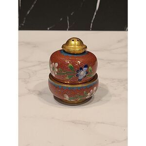 Cloisonné Open Salt Bowl Cellar Pepper Shaker Flower Enamel Brass Stacking PINK